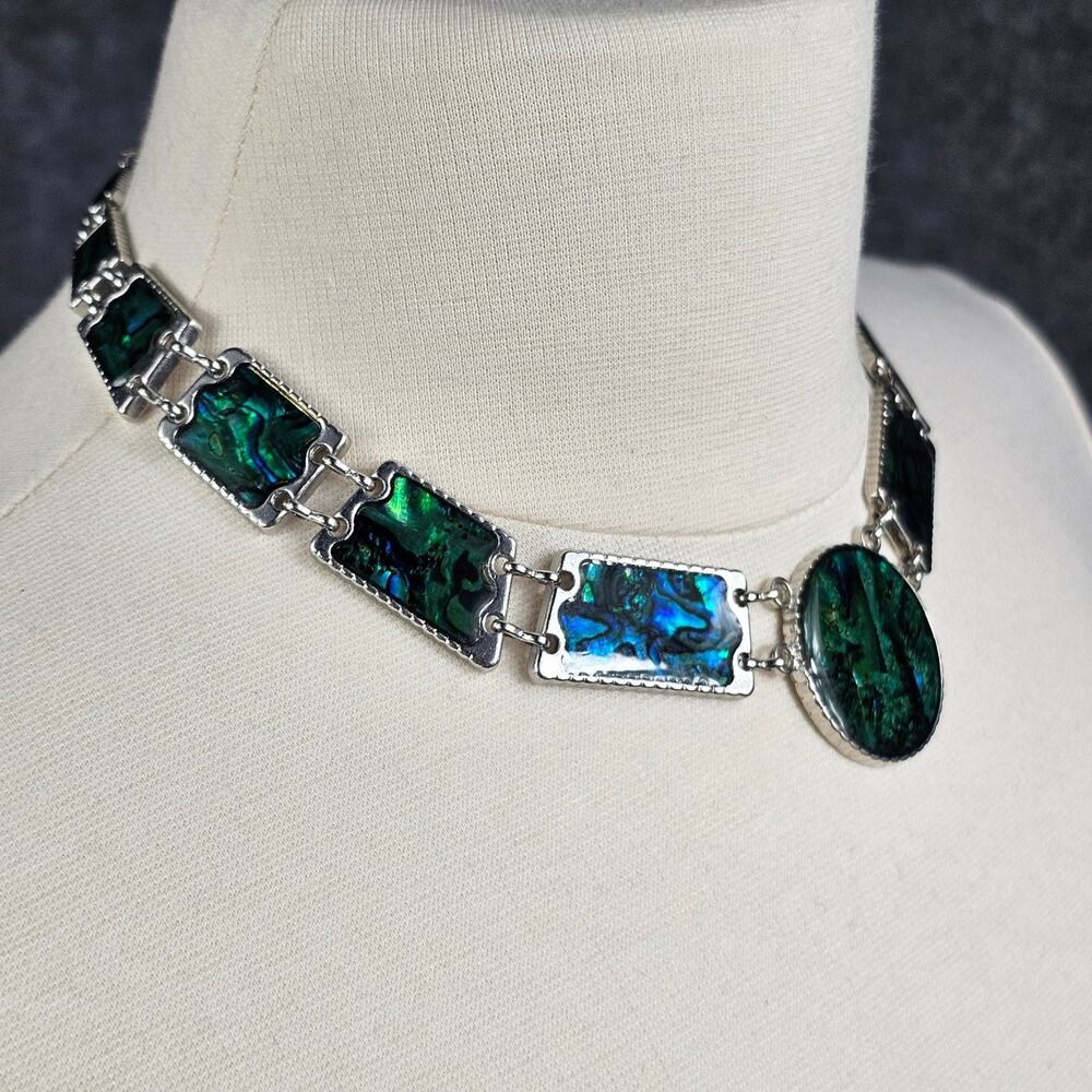 Statement Chunky Abalone Shell Inlay Necklace Adj… - image 2